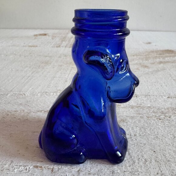 Vintage Cobalt Blue Glass Dog Candy Dispenser Bottle - Picture 2 of 7